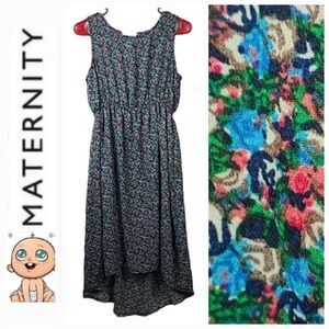 Three Seasons Maternity Sundress Navy Floral Chiffon Hi-Lo Midi Mom Tank Dress